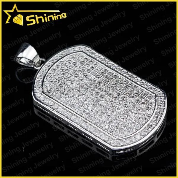Silver Fully Iced Out CZ Micropave Large Dogtag Pendant