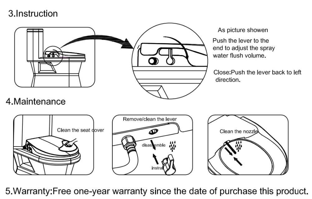 Bathroom Nonelectric Self Cleaning Pp Soft Close Builtin Bidet Toilet