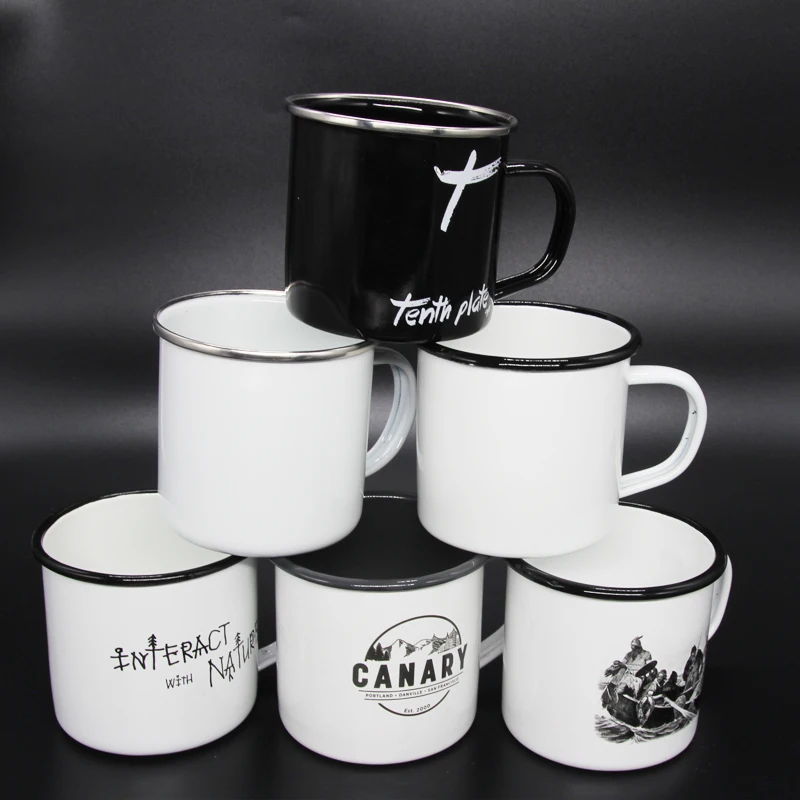 Custom Logo Printing Steel Enamel Mug Sublimation White Enamel Camping