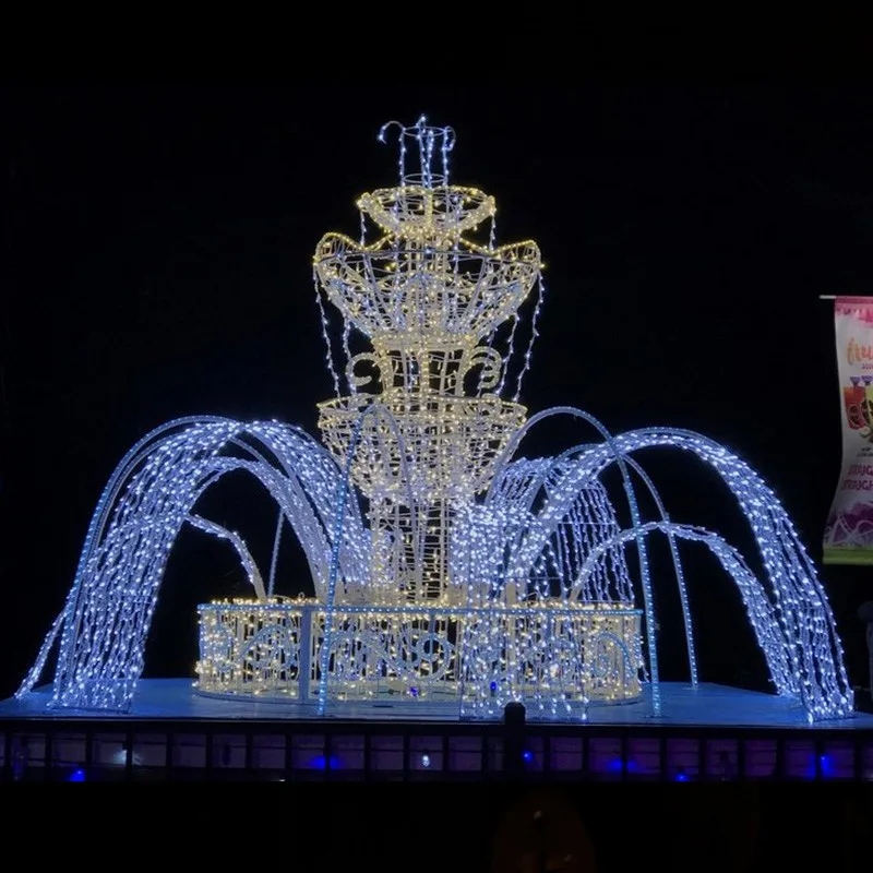 Outdoor 3d Large Led Waterfall Fountain Christmas Lights Sculptures For Commercial Grade