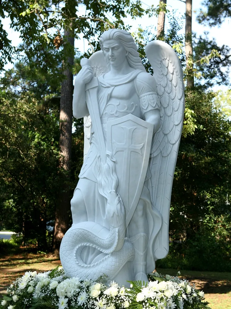 Life Size White Marble Saint Michael Statue Large Stone Angel Sculpture Buy Saint Michael Statue White Marble Angel Statue Life Size Marble Angel Statue Product On Alibaba Com