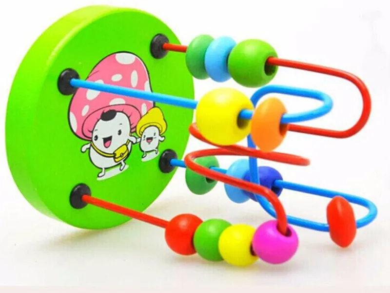 Educational Wooden Toys Baby Kids Math Game Colorful Mini Around Beads Wire Maze 