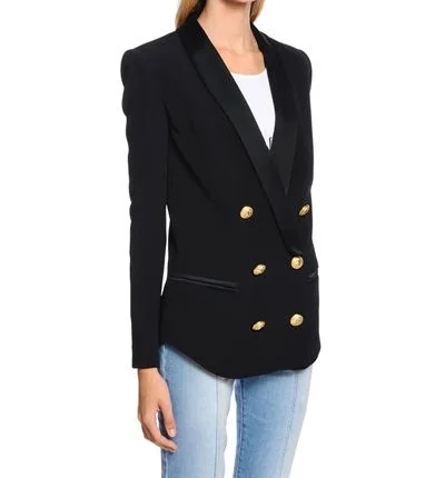 oem ladies breasted double blazer crepe satin