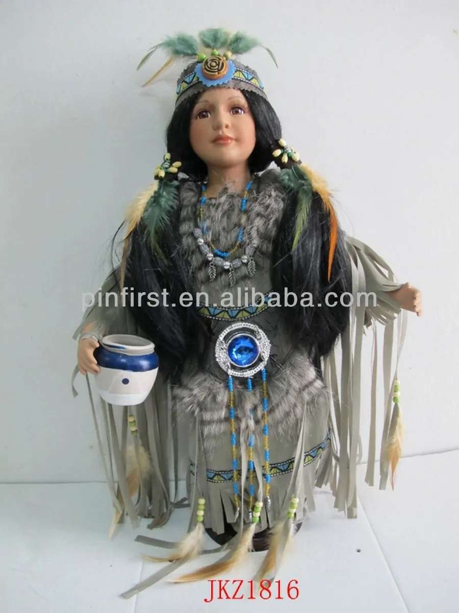 Vintage Native American Girl Indian Composition Ceramic Dolls