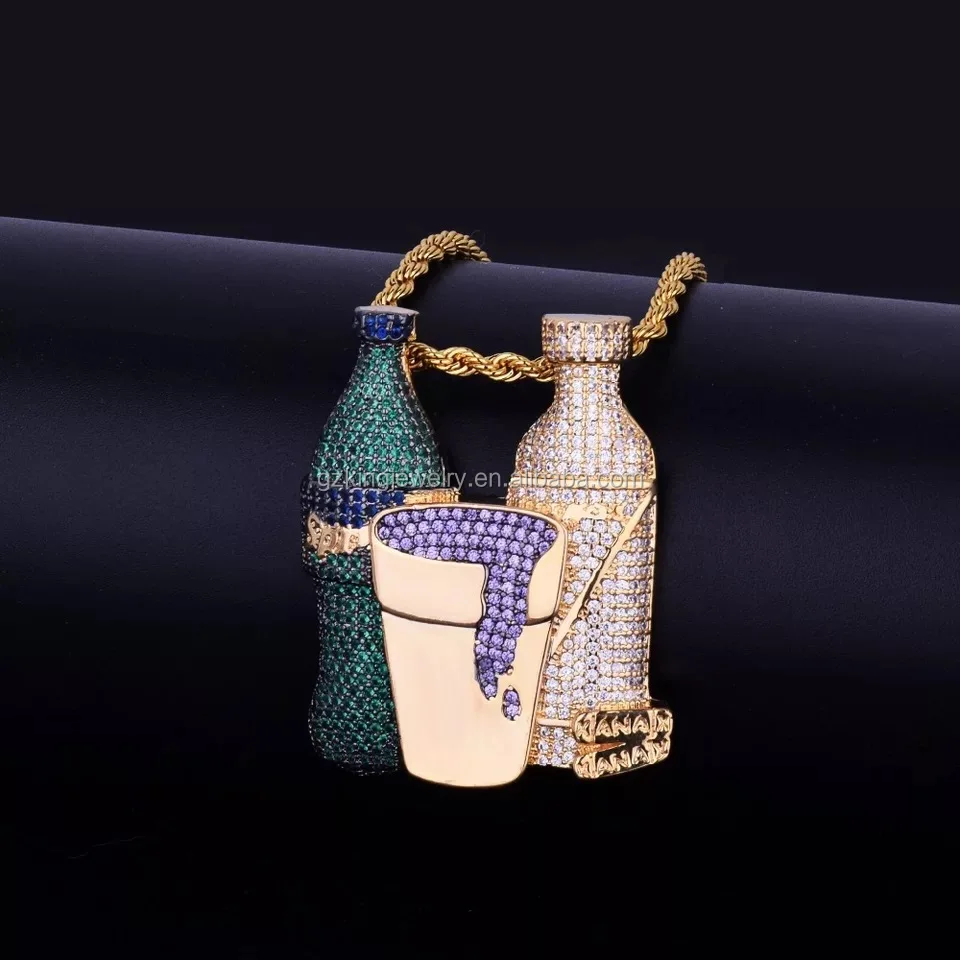 18kgp Custom Lab Diamond Sprite Bottle Purple Cz Cup Combo Pendant Buy New Design Gold Pendant 18kgp Pendant Diamond Pendant Hip Hop Gold Product On Alibaba Com