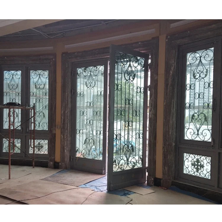 Decorative Burglarproof Wrought Iron And Glass Door Buy Wrought