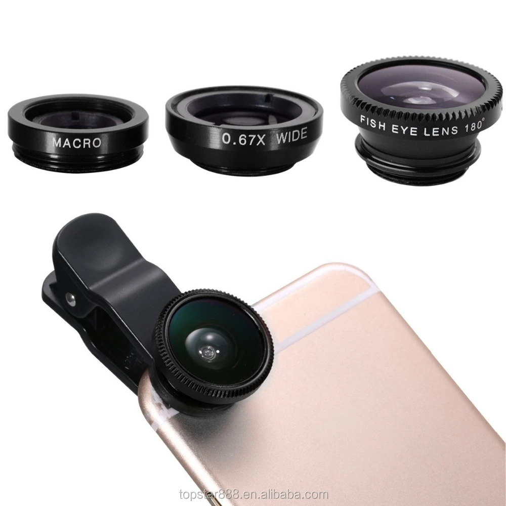 Universal Clip 3in1 Fish eye Macro Wide Angle Mobile Phone Lens for iPhone all Smart Phone