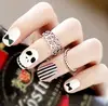Hot salses black white skull false nail stripe nail tip