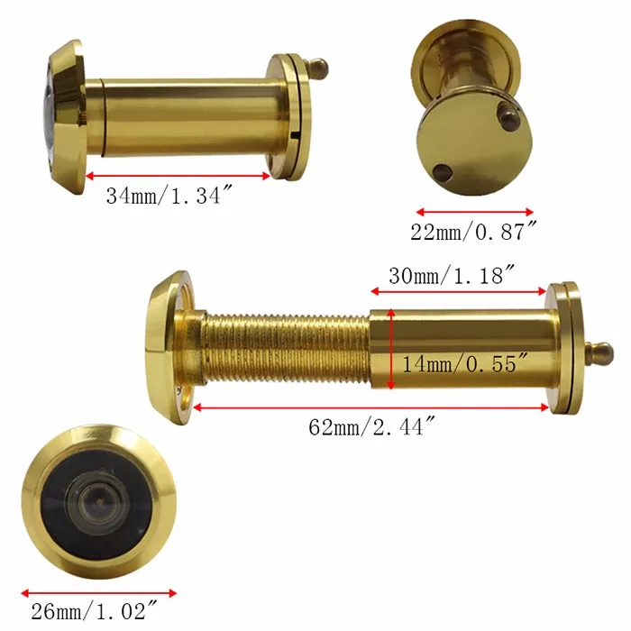 Hyland Dv04 200 Degree Brass Door Viewer Peephole Door Viewer Magnifier For Thin Door 3555mm