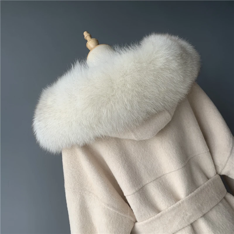 Mao Mao Fur New Design Loose Size Cashmere Coat Luxury Fox Fur Collar ...