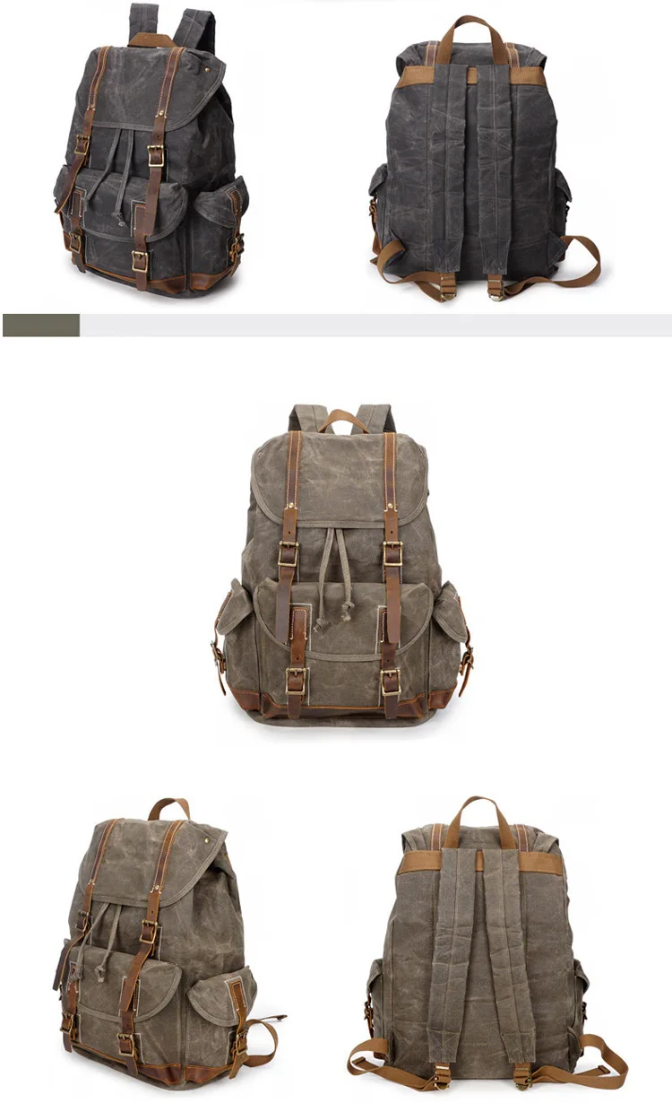 Outdoor water resistant unisex custom vintage waxed canvas school backpack rucksack for men