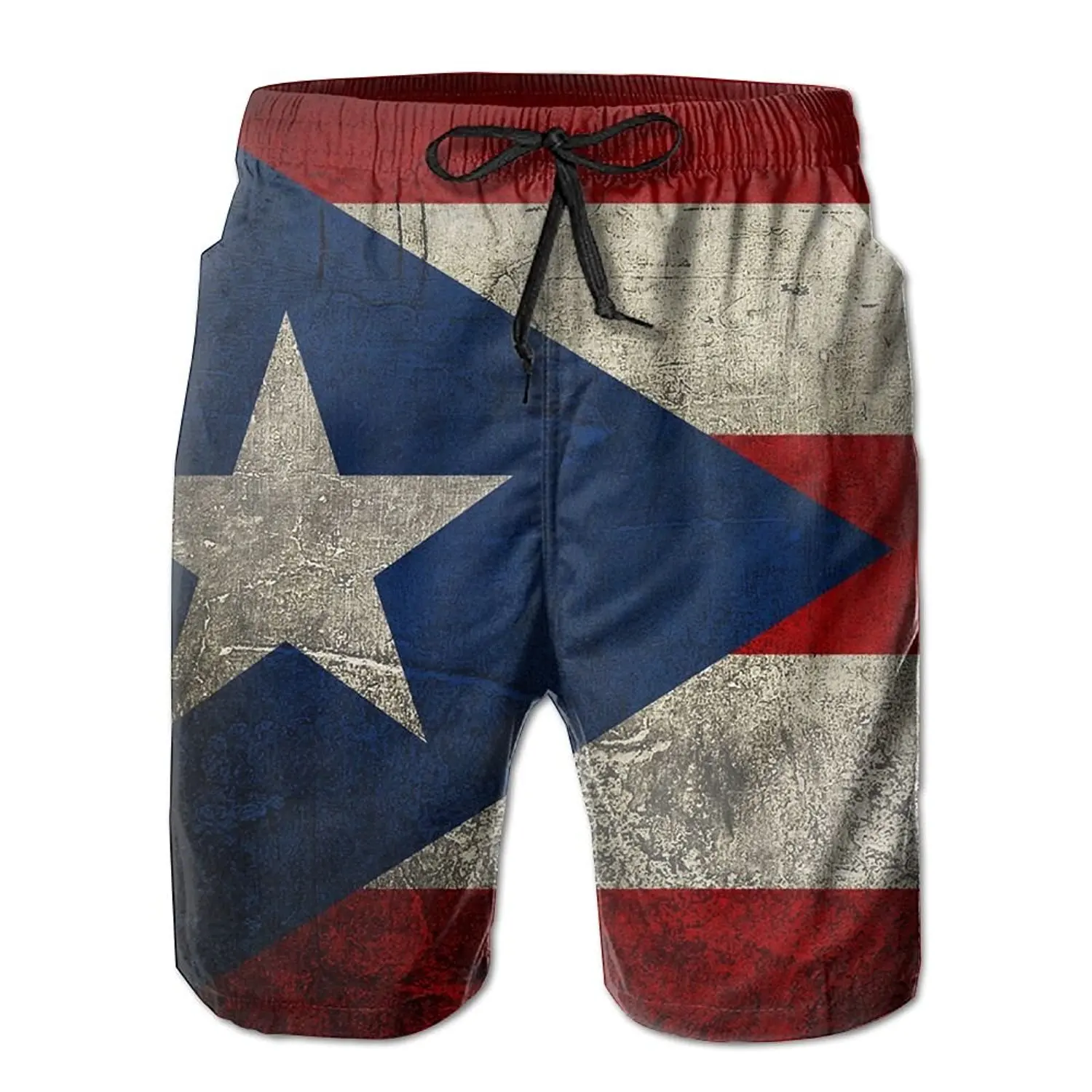 Mens Vintage USA Puerto Rico Flag Boardshorts with Drawstring Swimming Shorts