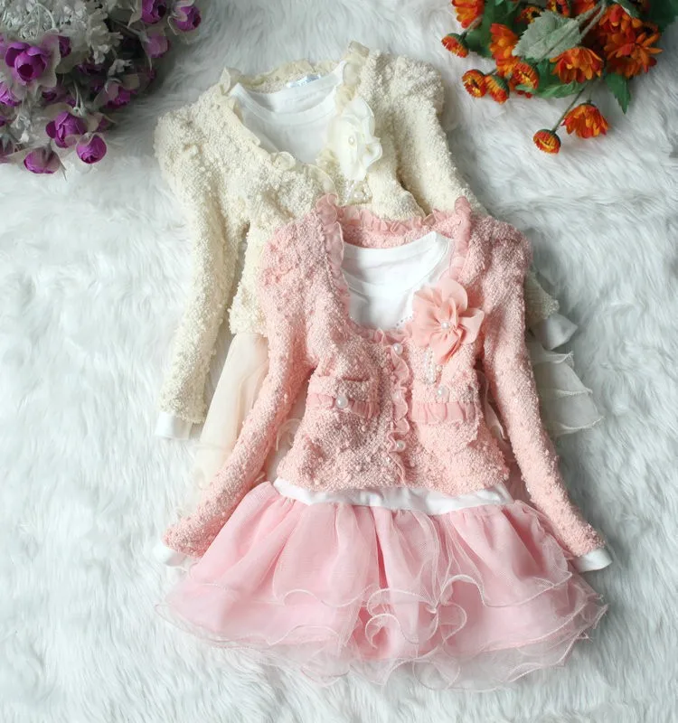 2017 Long Sleeve Baby Girl Coat Dress Sets Children Clothing Suits Buy 2pcs Sets Children