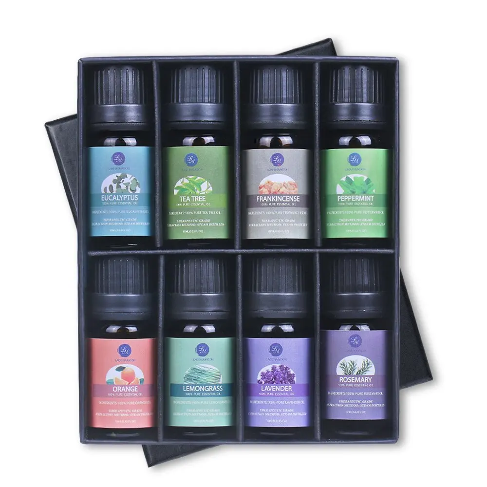 Lagunamoon Essential Oils,Top 8 Pure Natural Aromatherapy Oils Include Lavender Tea Tree Eucalyptus Lemongrass Frankincense Orange Rosemary Peppermint
