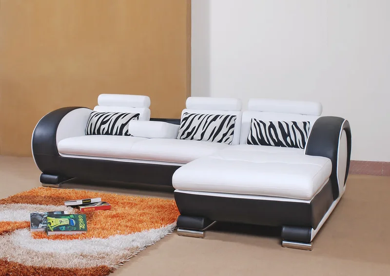 Modern L Shaped White Leather Corner Sofa Set For Living Room