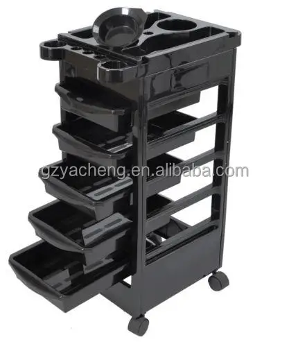 
five drawer NEW PP plastic good quality rolling black and red salon trolley hairdressing 