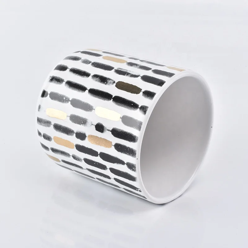 Antique Cylinder Candle vessel Ceramic Candle Holder With Golden Printing Home Decor Wholesale