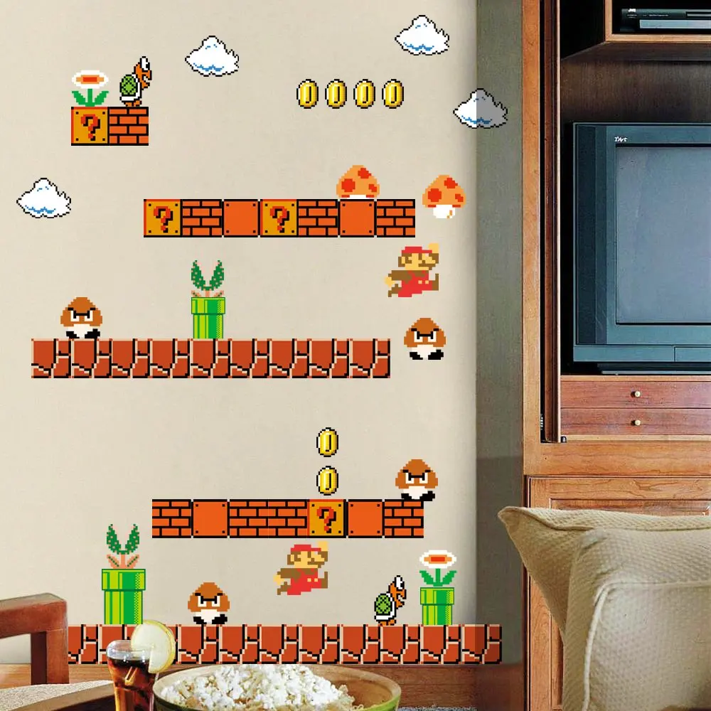 HomeEvolution Giant Super Mario Build a Scene Peel and Stick Wall Decals Stickers for Kids Boys Nursery Wall Art Room Decor