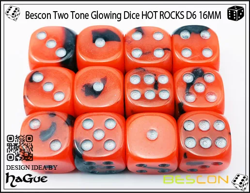 12 Details about   Bescon Two Tone Glowing Dice D6 16mm 12pcs Set HOT ROCKS,6 Sided Dice Block 