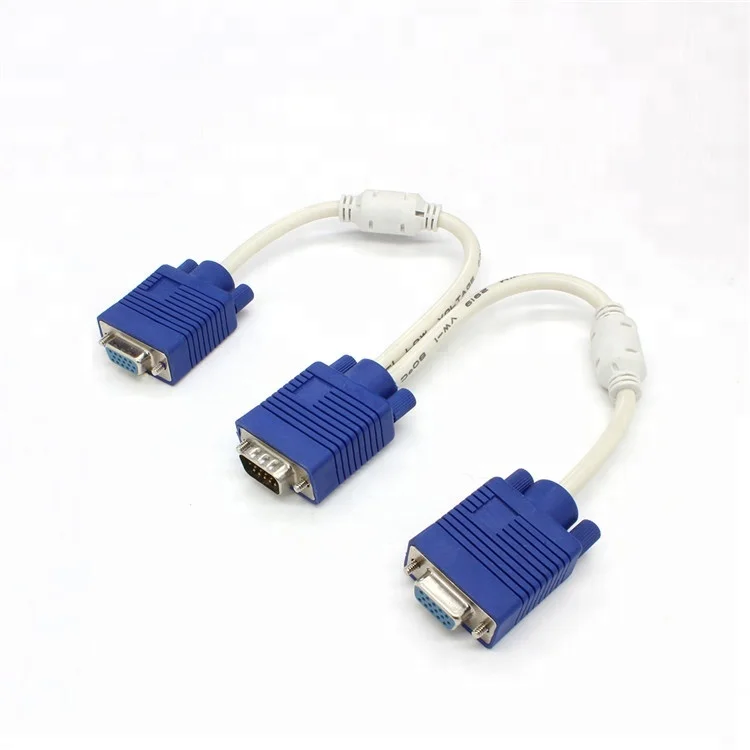 1 Male to 2 Female VGA Monitor Y Splitter Cable New Premium VGA Splitter Cable
