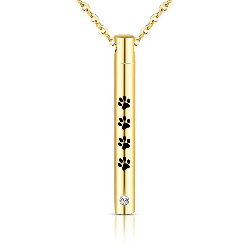 Cremation Urn Pendant Necklaces Ashes Memories Cylinder Cremation Keepsake Memorial Jewelry for dog Paw Prints Urn Necklace