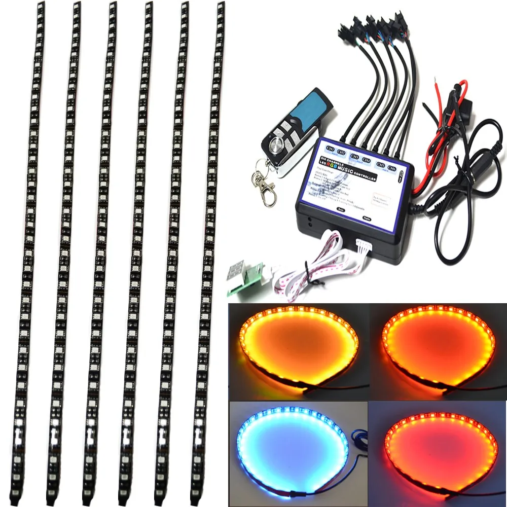 6 pcs 60cm Auto car disco light Underbody Engine Neon Accent light Kit with 6 channel Multi-function controller