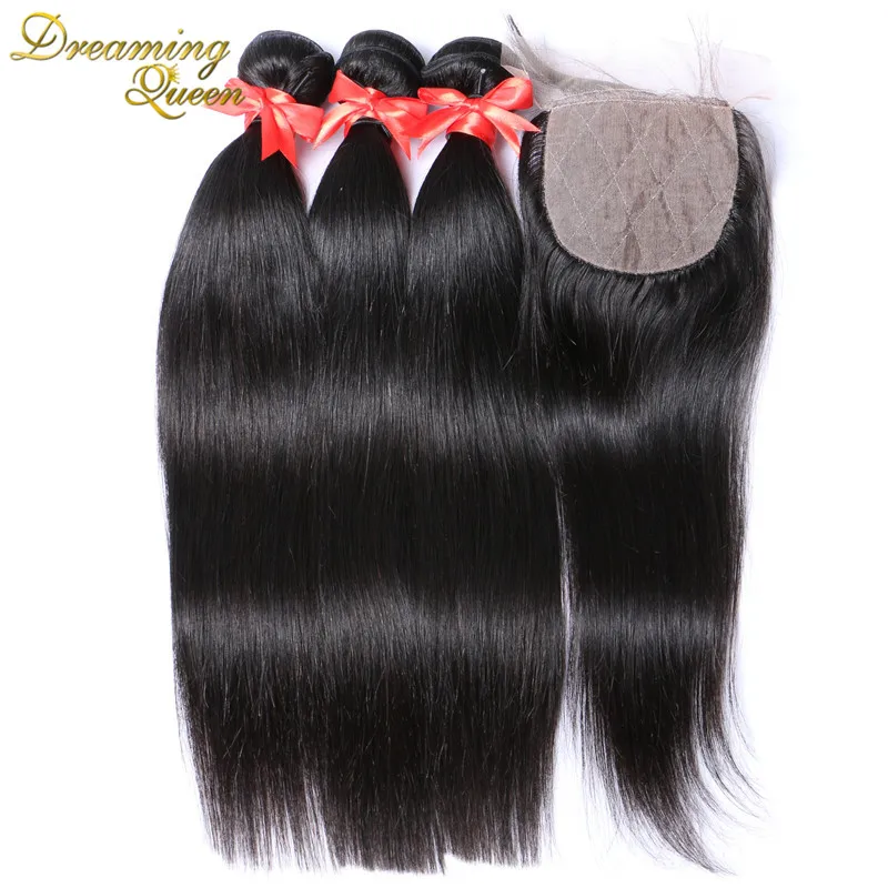 7A Malaysian Virgin Hair Silk Base Closure With Bundles 4Pc Lot Unprocessed Straight Human Hair 3