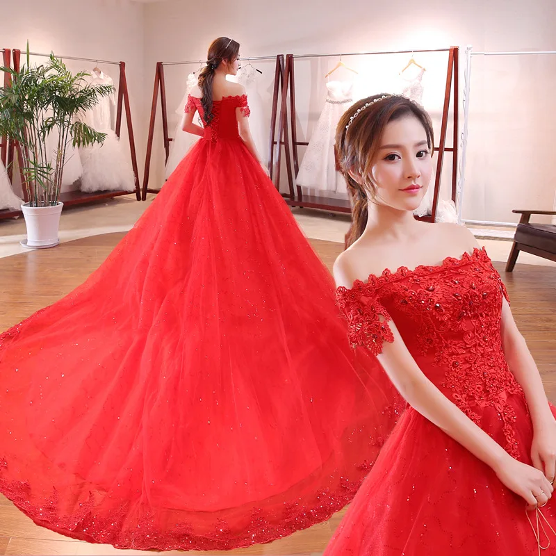 red evening gown with train