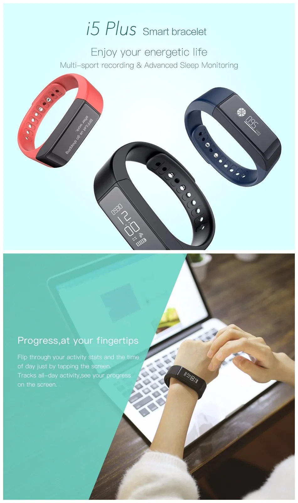 I5 Plus Smart Wristband 0.91" OLED Touch Screen Fitness Tracker Watch Call Reminder Message Push Pedometer Smartband for Sports