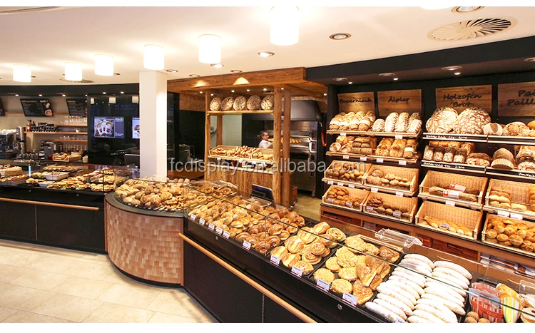 Commercial shop counter design furniture bakery showcase bread display rack bakery display cabinet for sale