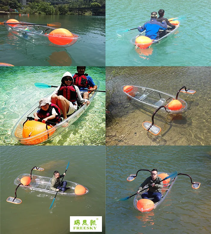 Wholesale cheap plastic see through bottom crystal clear transparent kayaks with paddles