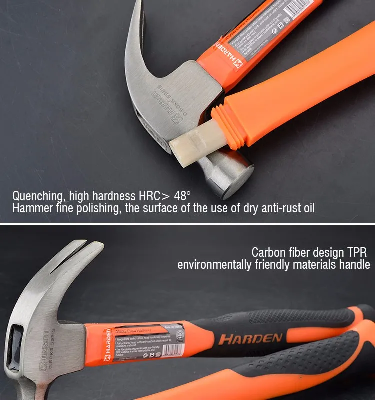 Professional Carbon Steel Hand Tool Fiberglass Handle Claw Hammer