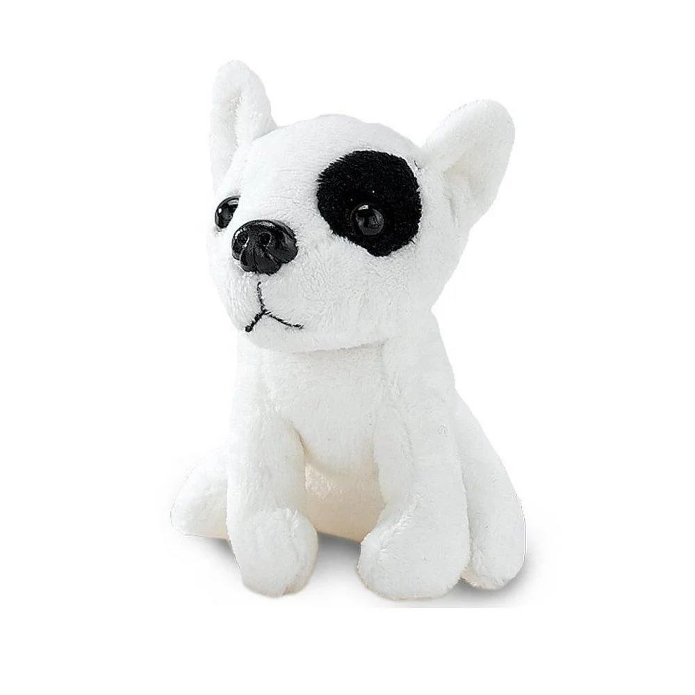 black and white stuffed dog toy