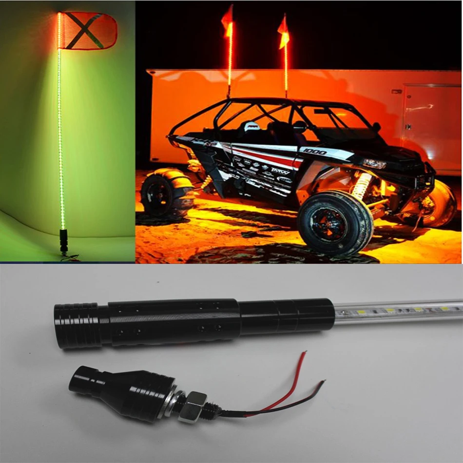 5ft LED fiber optic light LED whip antenna light flag flexible quick disconnect for Car ATV UTV Sand Motorcycle