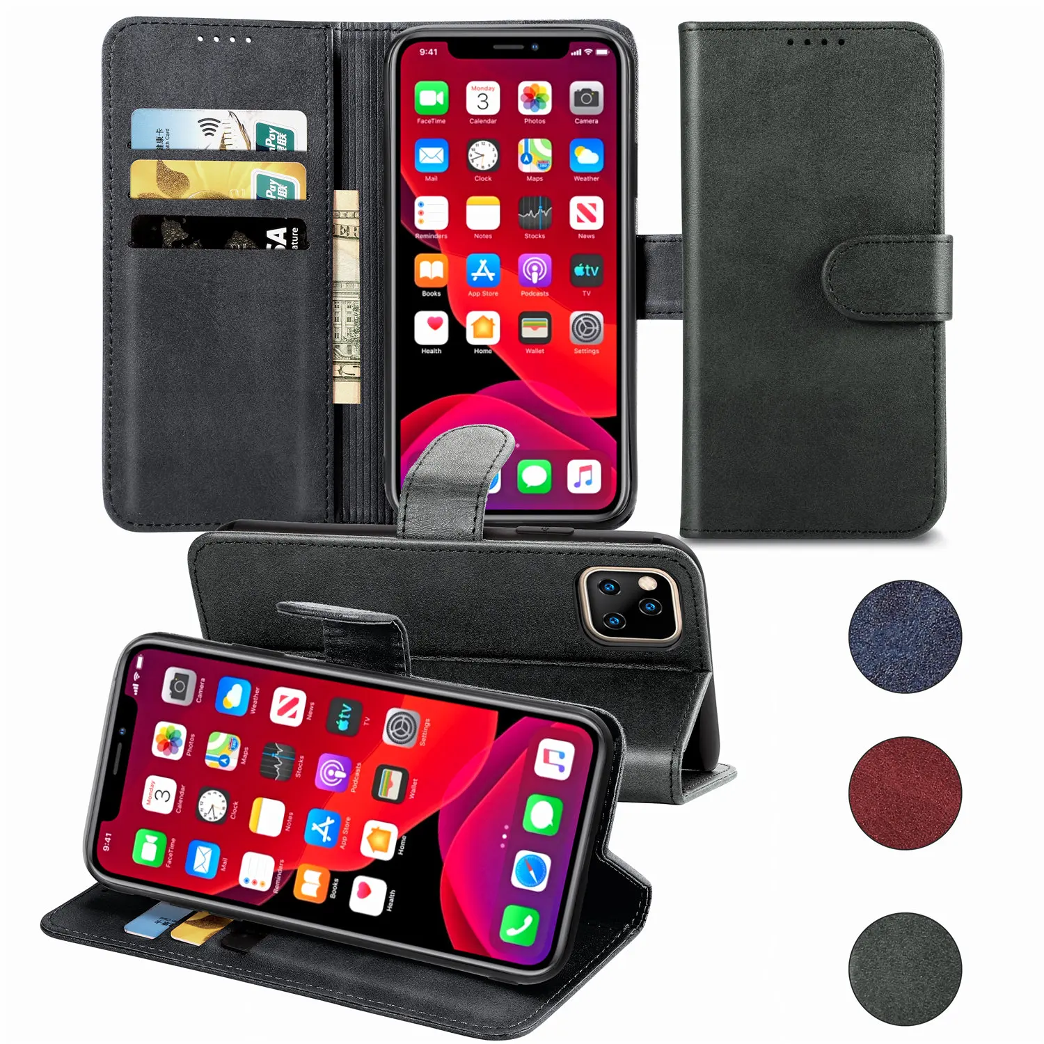 Leather Case For iPhone 2019 5.8" 6.5" X XS MAX XR 5 5S SE 6 6S 7 8 Plus Luxury Retro Flip Cover Funda
