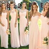 ZH1714L 2018 Pink Navy Cheap Long Bridesmaid Dresses Mixed Neckline Flow Chiffon Summer Blush Bridesmaid Formal Prom