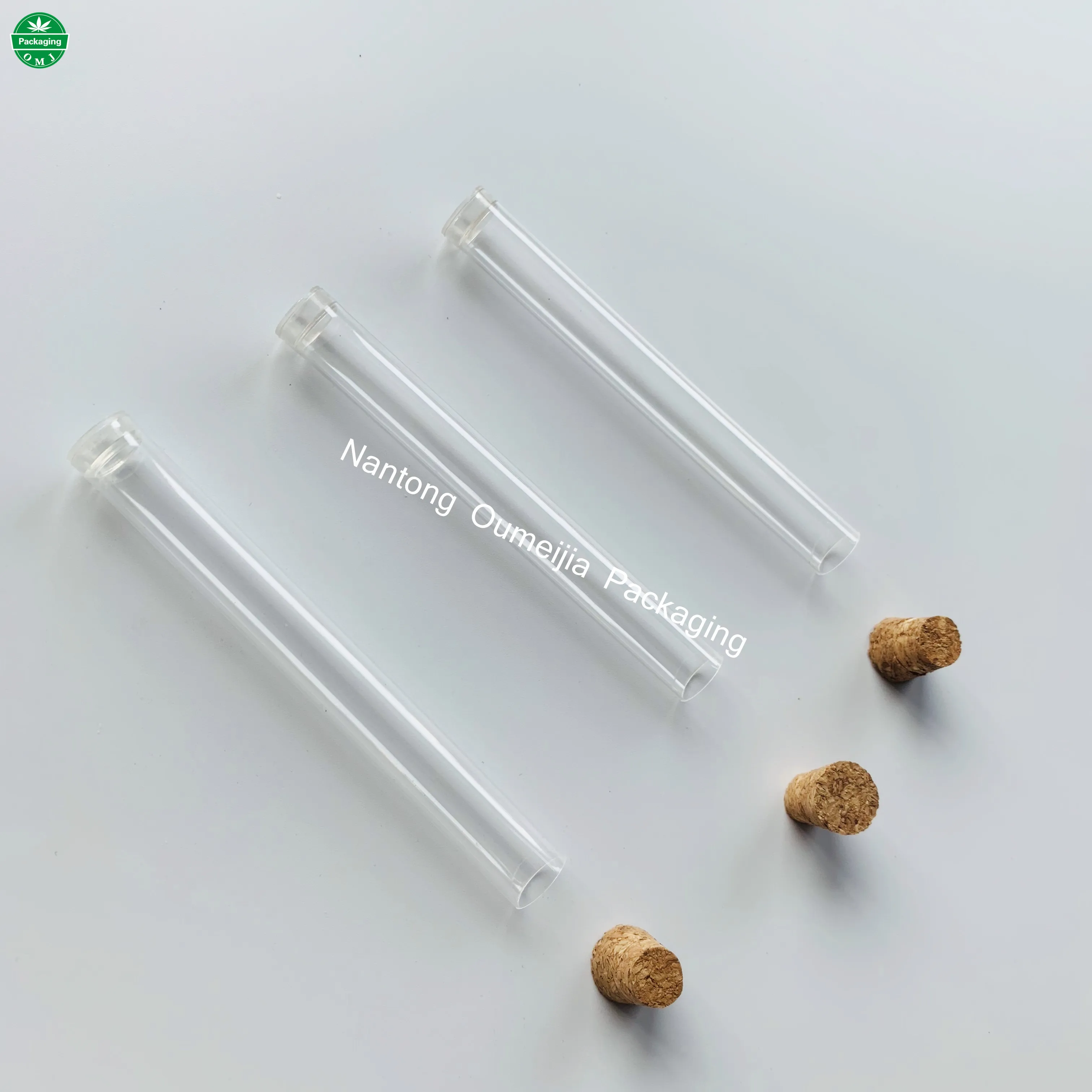 85mm Flat Bottom Plastic Test Tube With Cork Lid For Preroll Cigar