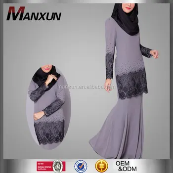 Fashion Model Baju Kurung Modern Women Black Lace And Grey Color Baju Kebaya Islamic Dress Malaysia