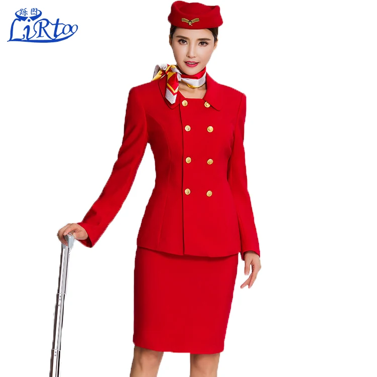 Best Quality Cabin Crew Uniform Red Flight Attendant Uniform Suits ...