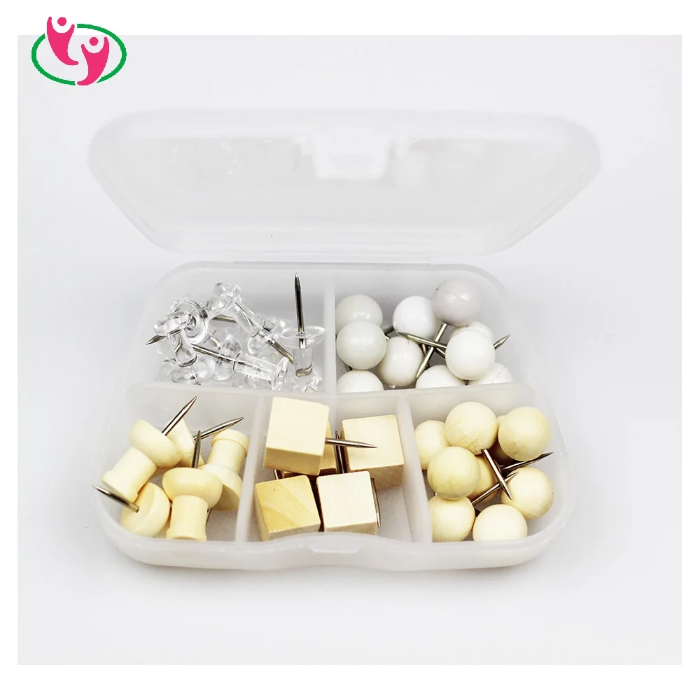 Wooden Push Pin Set With Plastic Box Packing For Cork Bulletin Board Buy Wooden Push Pin Set