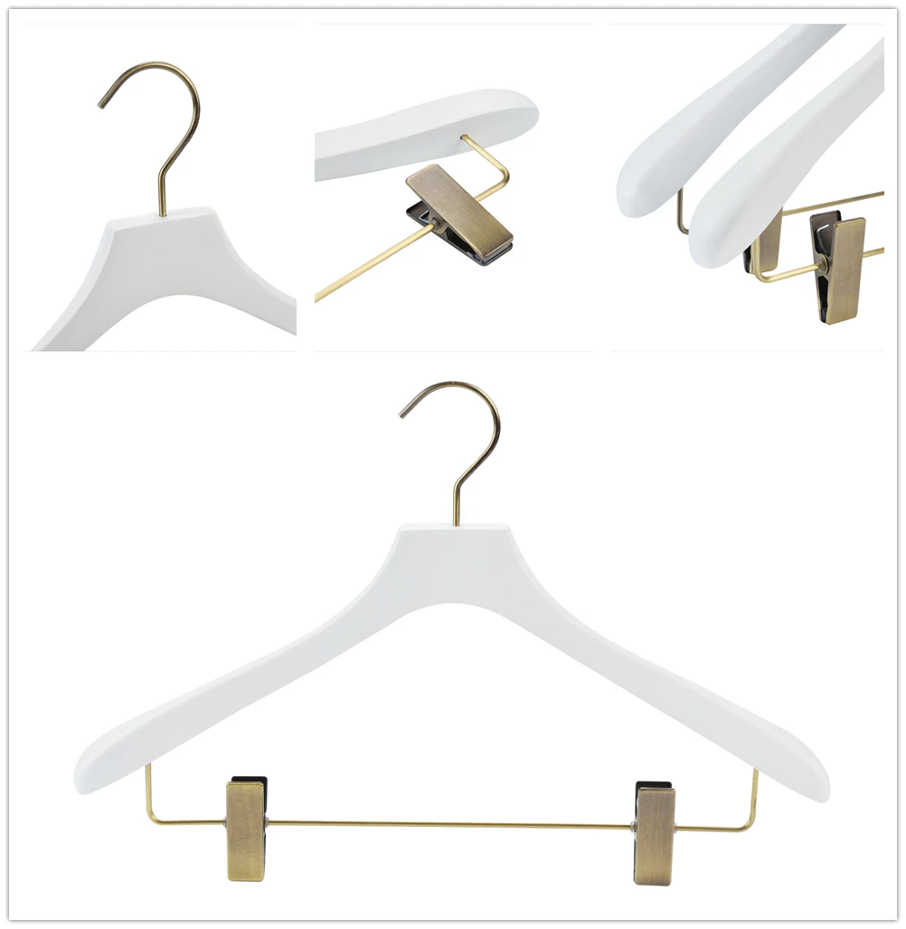 High Quality Smooth White Rubber Coating Wood Hanger With Copper Metal
