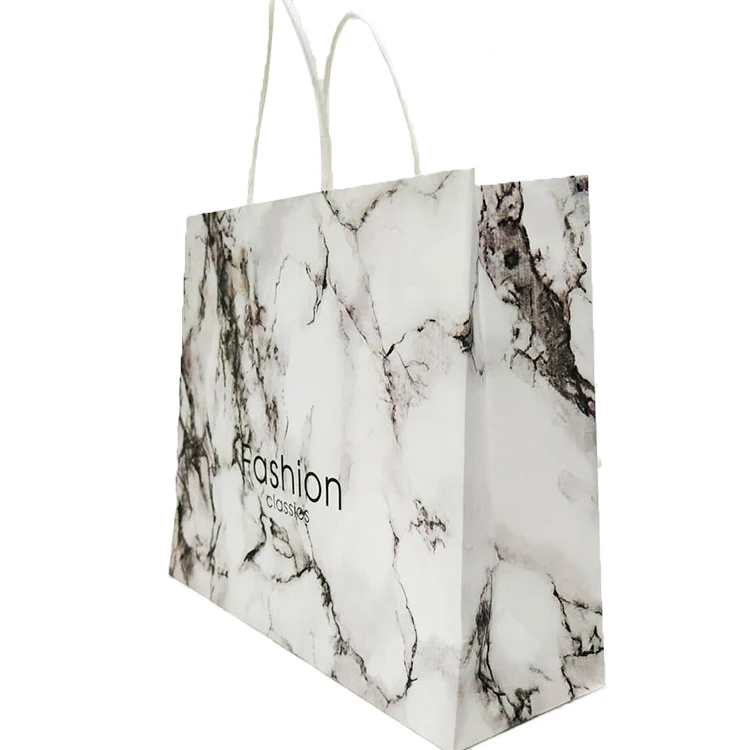 Guangzhou 24 Years Factory White Handle Bulk Marble Marble Paper Bag For Gift Promotion