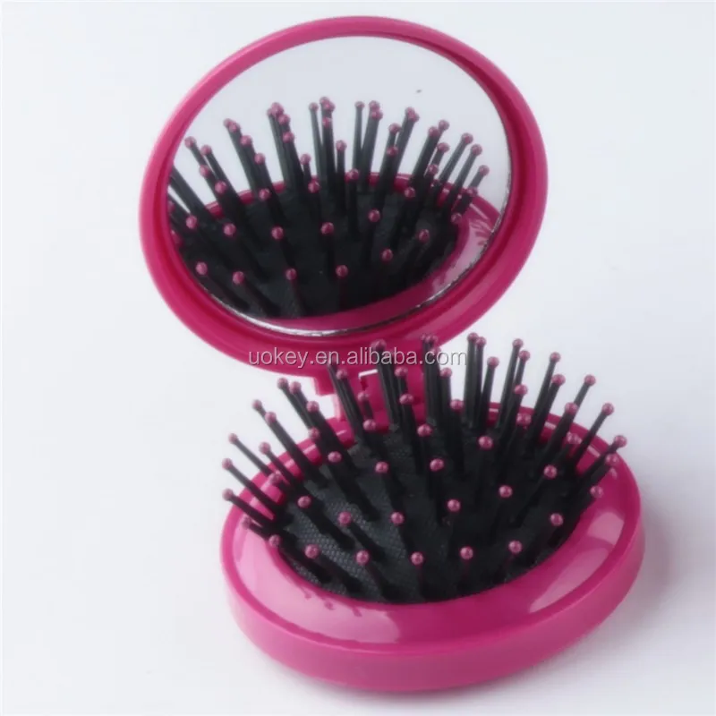 Travel Use Cheap Silver Mini Foldable Compact Hair Brush With Mirror