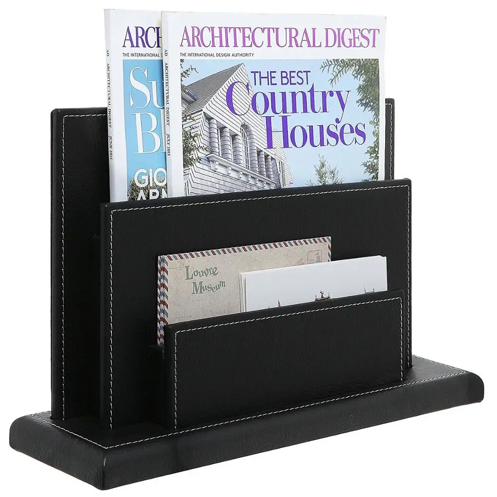 Newest Pu Leather Magazine File Holder Brochure Holder Desk Stand - Buy Magazine File Holder