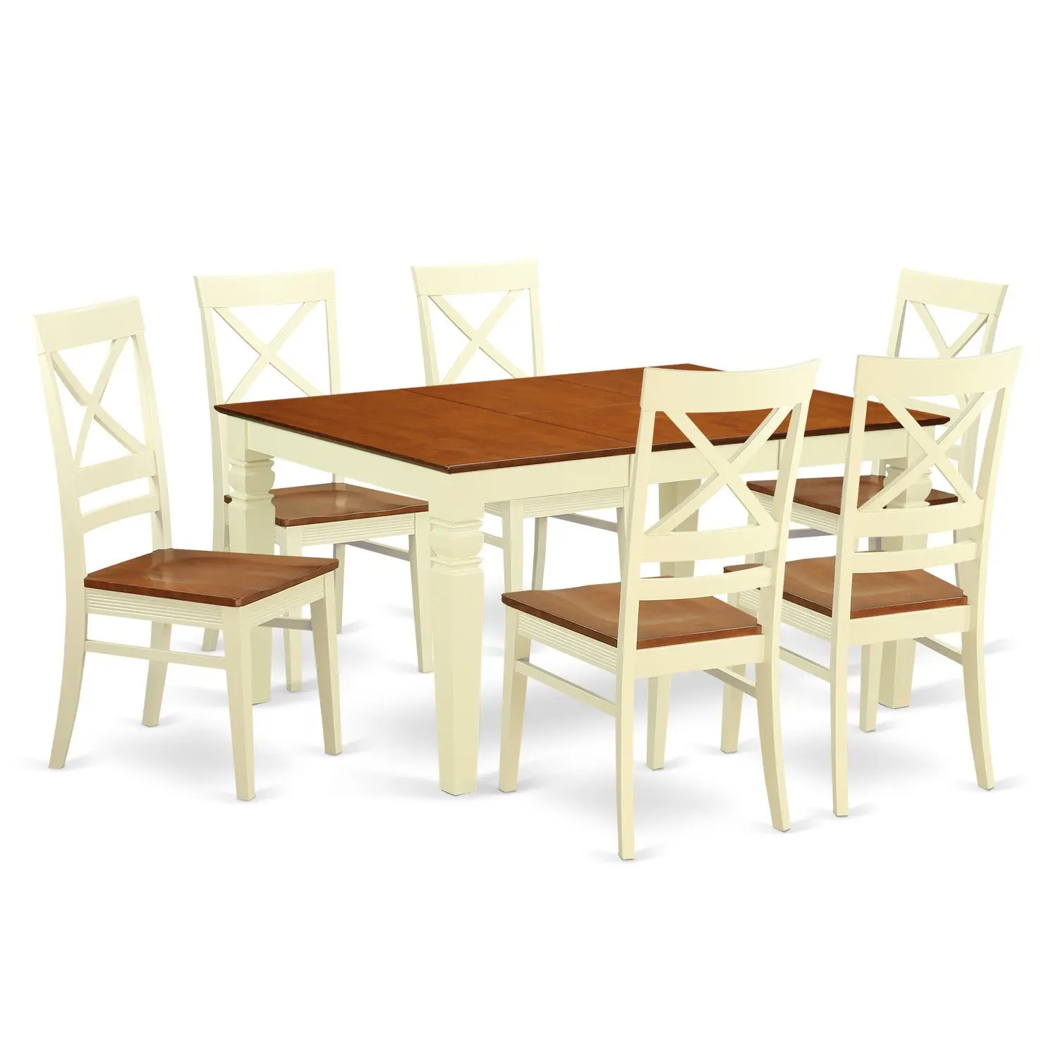 East West Furniture Weston WEQU7-BMK-W 7 Pc Kitchen Set With a Dinning Table And 6 Wood Dining Chairs, Buttermilk and Cherry