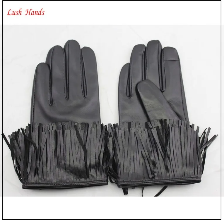ladies cheap genuine fringed leather gloves with tassel ending