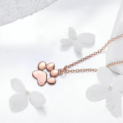 Wholesale Rose Gold Plated Lovely 925 Sterling Silver Pet Paw Pendant Necklace Animal Jewelry for Girls