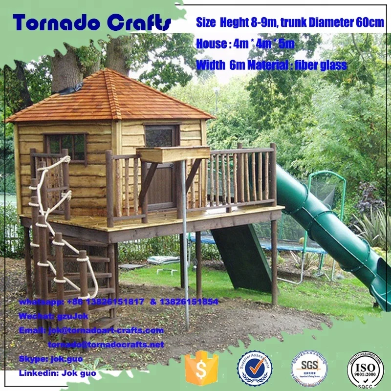 Custom Outdoor Fiberglass Big Tree House Artificial Tree House For Kids