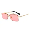 2018 New Products Small Rimless Square Sunglasses For Women's Fashion Metal Frame Brown Red Blue Pink Small Shades Unisex UV400