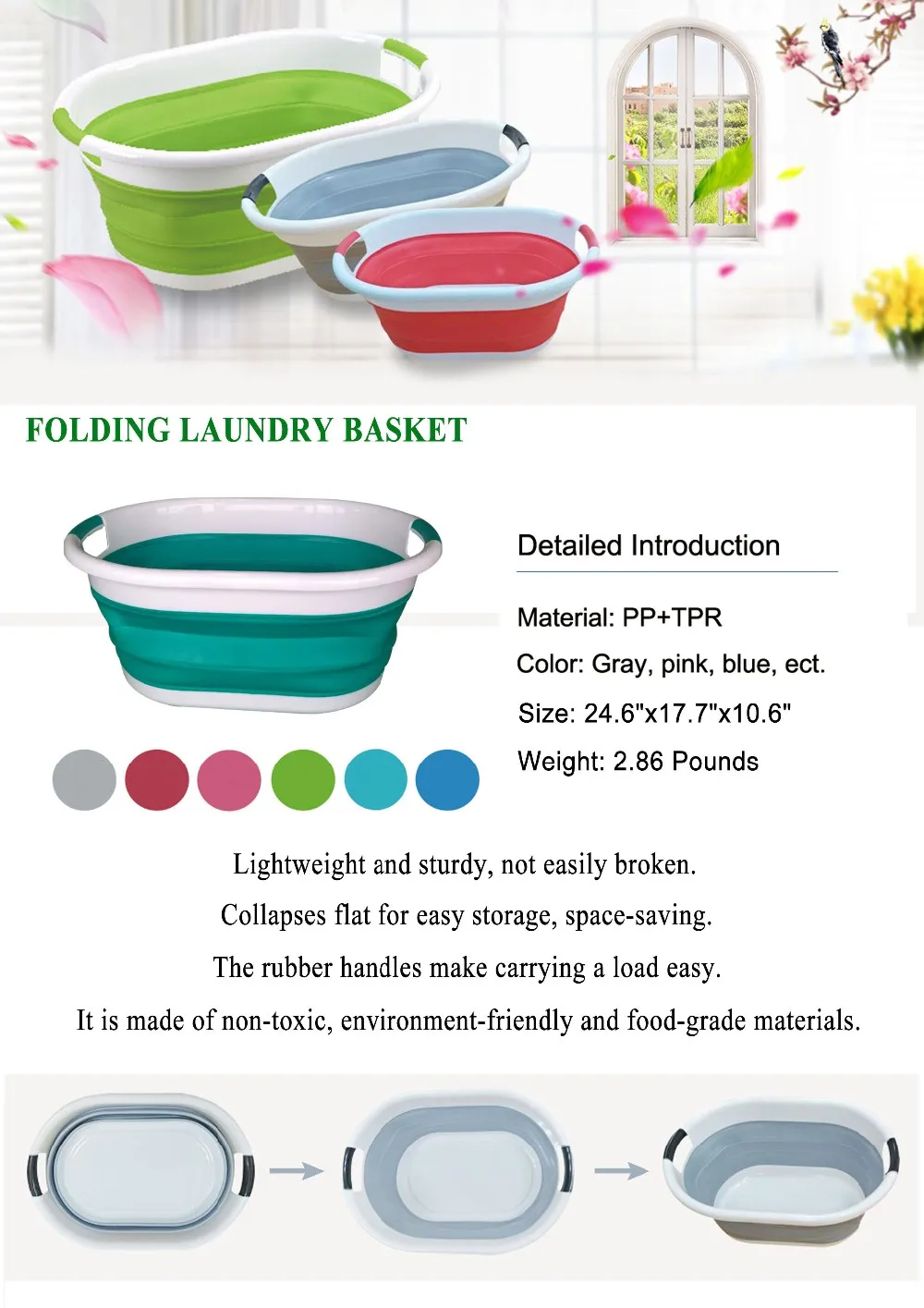 New Silicone Collapsible Foldable Laundry Basket Plastic Laundry Basket